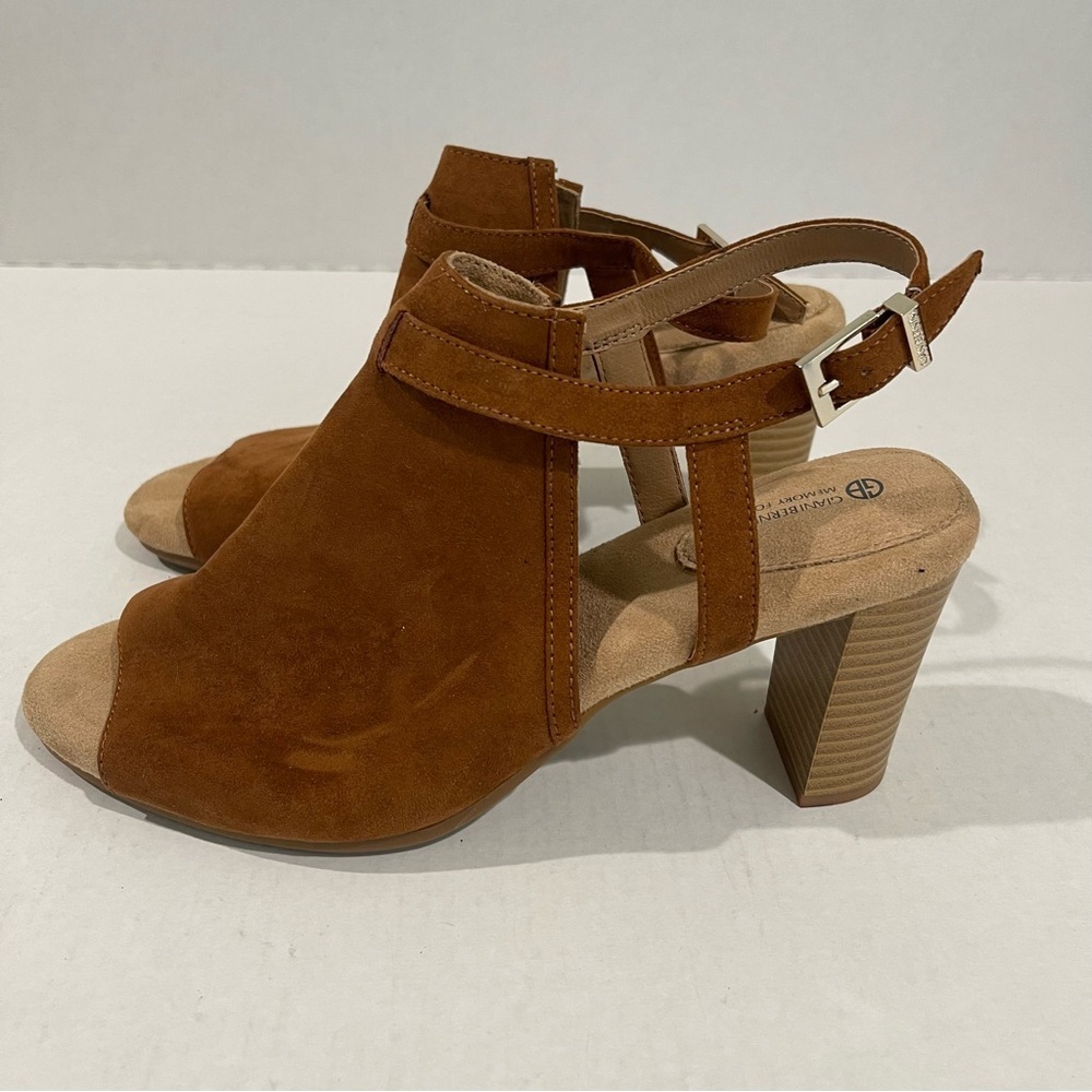 Women’s Giani Bernini Alessio Brown Peep Toe Block Heel Buckle Booties Size 11! - Picture 4 of 9